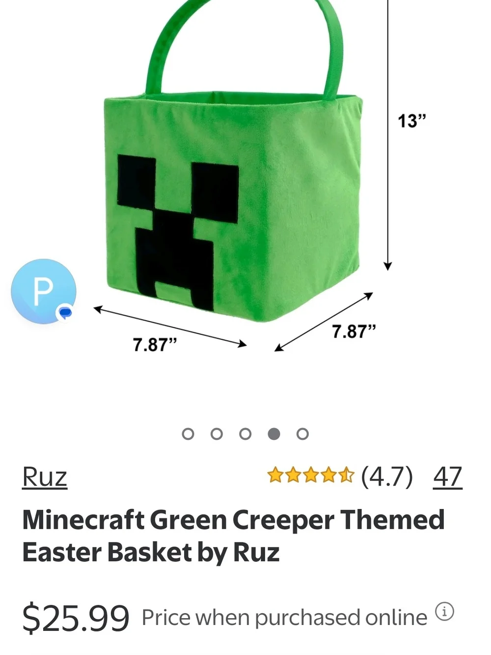 Green Creeper Plush Treat Basket